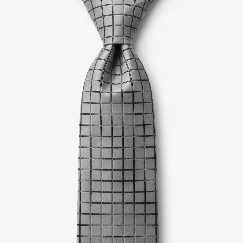 Tommy Hilfiger Silver Gray Grid Tie Classic Office Quiet Luxury